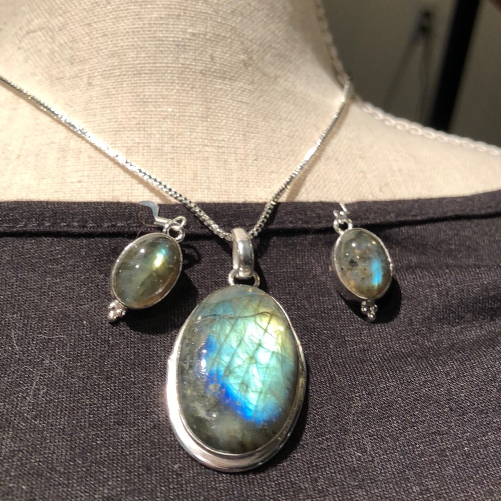 Labradorite pendant and earring bundle